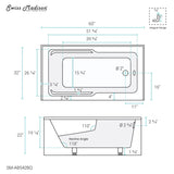 Swiss Madison Voltaire, Acrylic White, Alcove, Integral Armrest, Bathtub with Apron