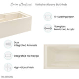 Swiss Madison Voltaire, Acrylic White, Alcove, Integral Armrest, Bathtub with Apron