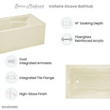 Swiss Madison Voltaire, Acrylic White, Alcove, Integral Armrest, Bathtub with Apron