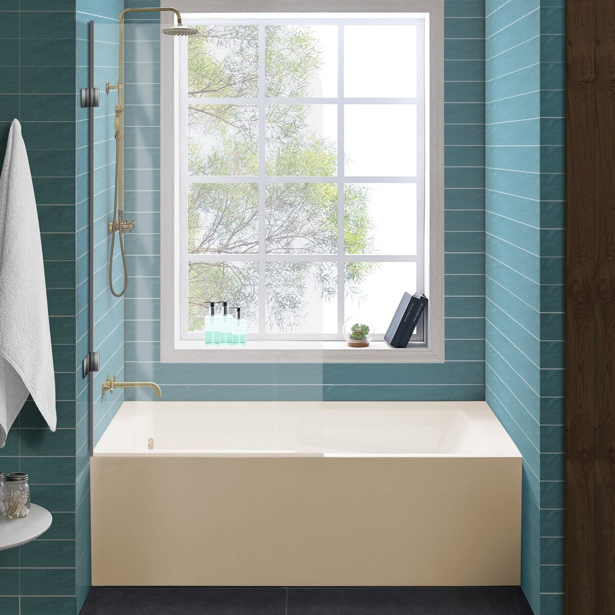 Swiss Madison Voltaire, Acrylic White, Alcove, Integral Armrest, Bathtub with Apron