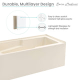 Swiss Madison Voltaire, Acrylic White, Alcove, Integral Armrest, Bathtub with Apron