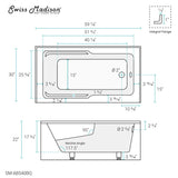 Swiss Madison Voltaire, Acrylic White, Alcove, Integral Armrest, Bathtub with Apron