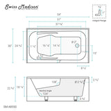 Swiss Madison Voltaire, Acrylic White, Alcove, Integral Armrest, Bathtub with Apron