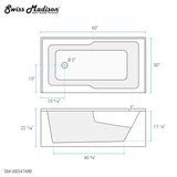 Swiss Madison Voltaire, Acrylic White, Alcove, Integral Armrest, Bathtub with Apron