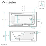 Swiss Madison Voltaire, Acrylic White, Alcove, Integral Armrest, Bathtub with Apron