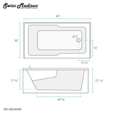 Swiss Madison Voltaire, Acrylic White, Alcove, Integral Armrest, Bathtub with Apron