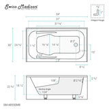 Swiss Madison Voltaire, Acrylic White, Alcove, Integral Armrest, Bathtub with Apron