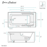 Swiss Madison Voltaire, Acrylic White, Alcove, Integral Armrest, Bathtub with Apron