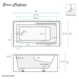 Swiss Madison Voltaire, Acrylic White, Alcove, Integral Armrest, Bathtub with Apron