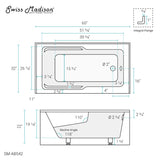Swiss Madison Voltaire, Acrylic White, Alcove, Integral Armrest, Bathtub with Apron