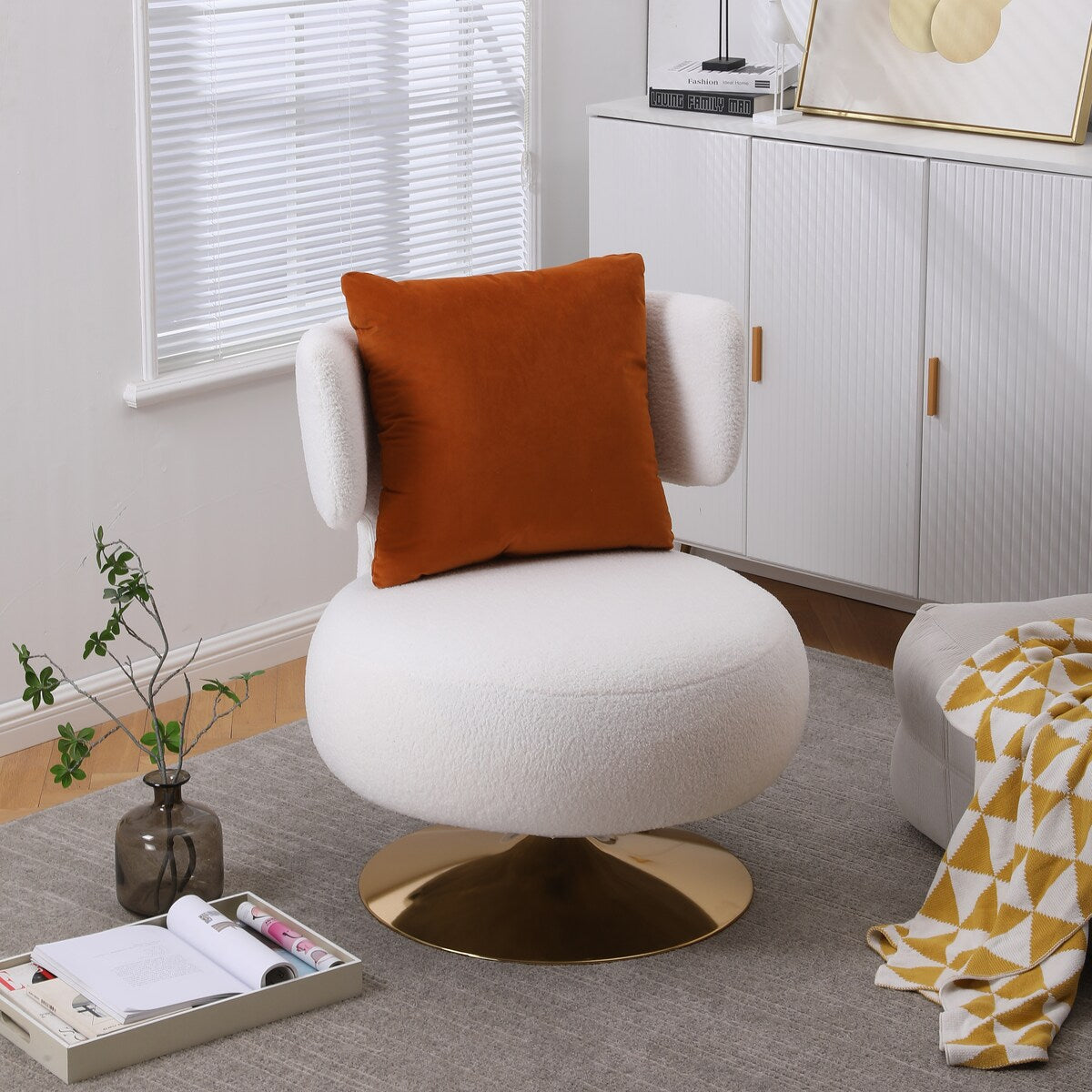 Swivel Accent Chair Armchair,Round Barrel Chair in Fabric for Living Room Bedroom