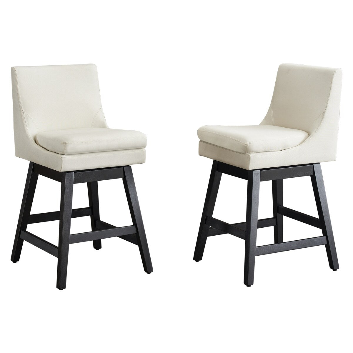 Swivel Bar Stools Linen Fabric Wood Frame (Set of 2)