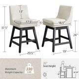 Swivel Bar Stools Linen Fabric Wood Frame (Set of 2)