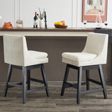 Swivel Bar Stools Linen Fabric Wood Frame (Set of 2)