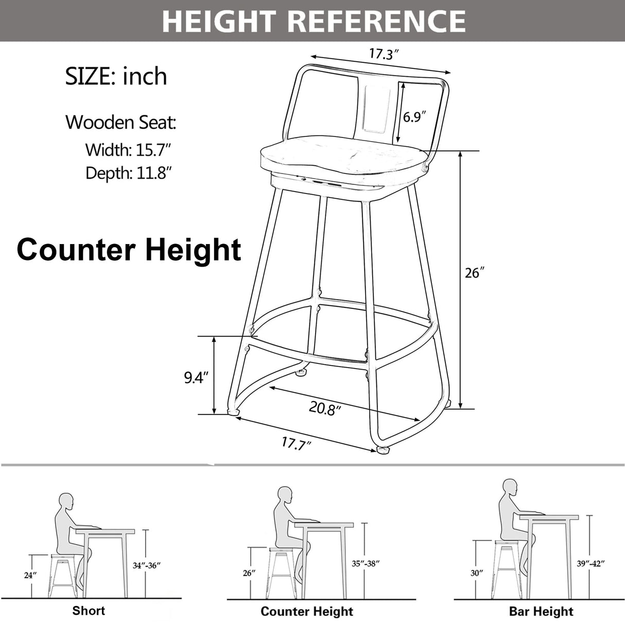 Swivel Bar Stools Set of 2 Metal Counter Height Barstools with Wooden Seat Low Back Industrial Bar Chairs