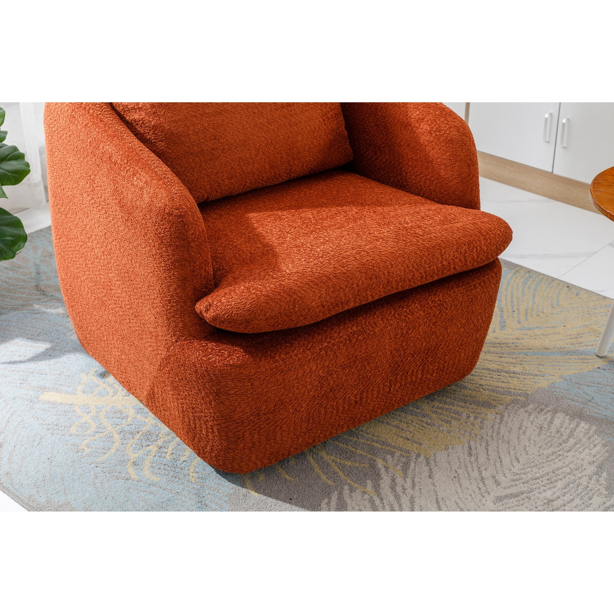 Swivel Barrel Chair, Comfy Boucle Round Accent Sofa Chair