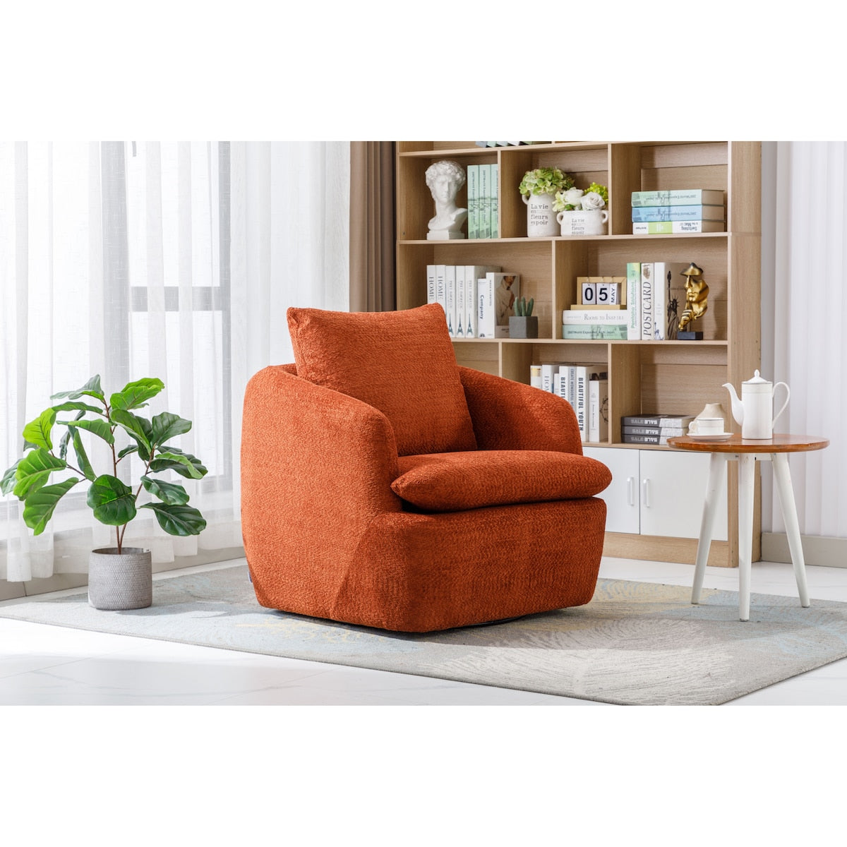 Swivel Barrel Chair, Comfy Boucle Round Accent Sofa Chair