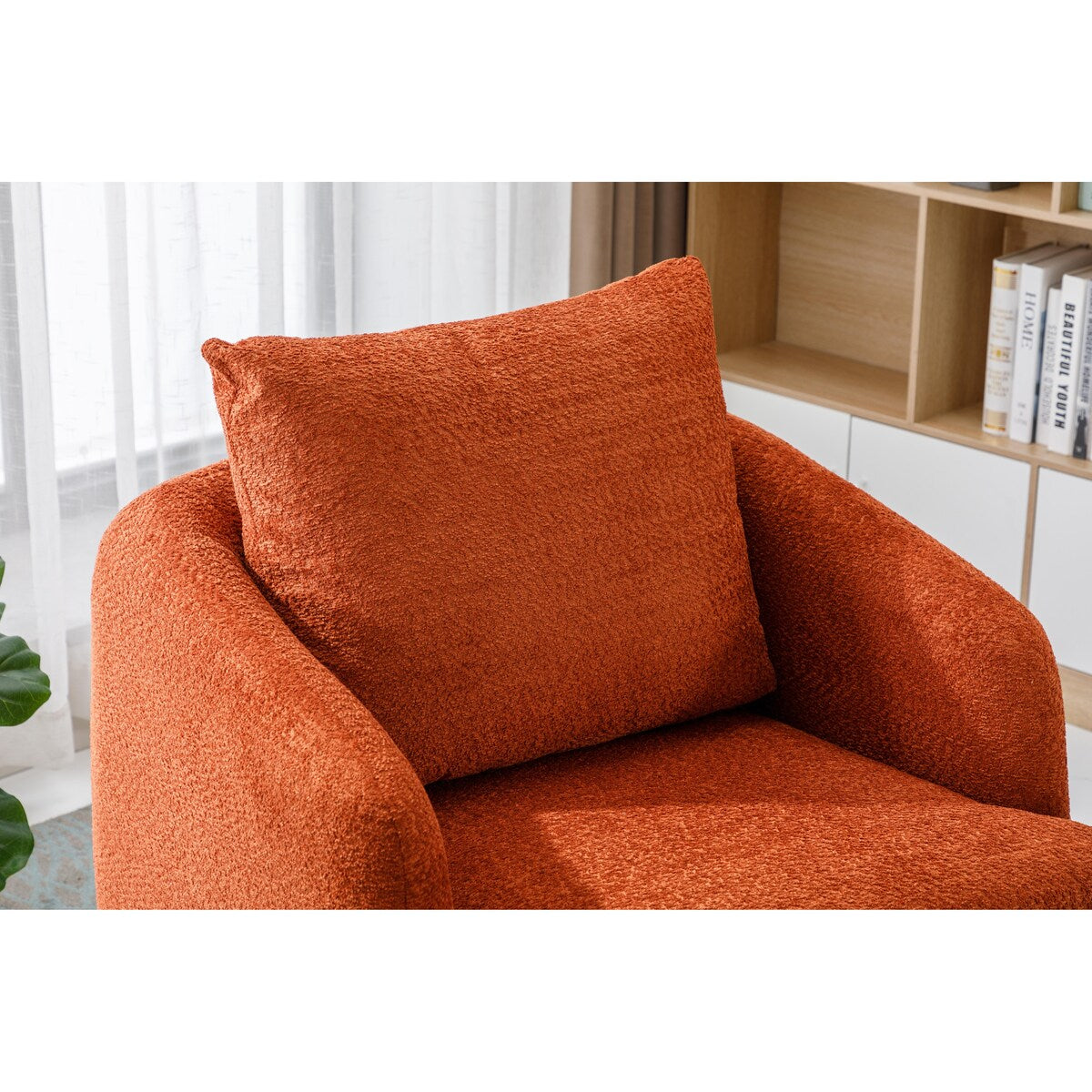 Swivel Barrel Chair, Comfy Boucle Round Accent Sofa Chair