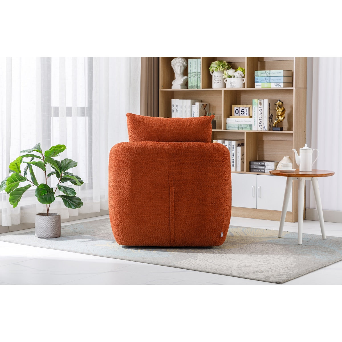 Swivel Barrel Chair, Comfy Boucle Round Accent Sofa Chair