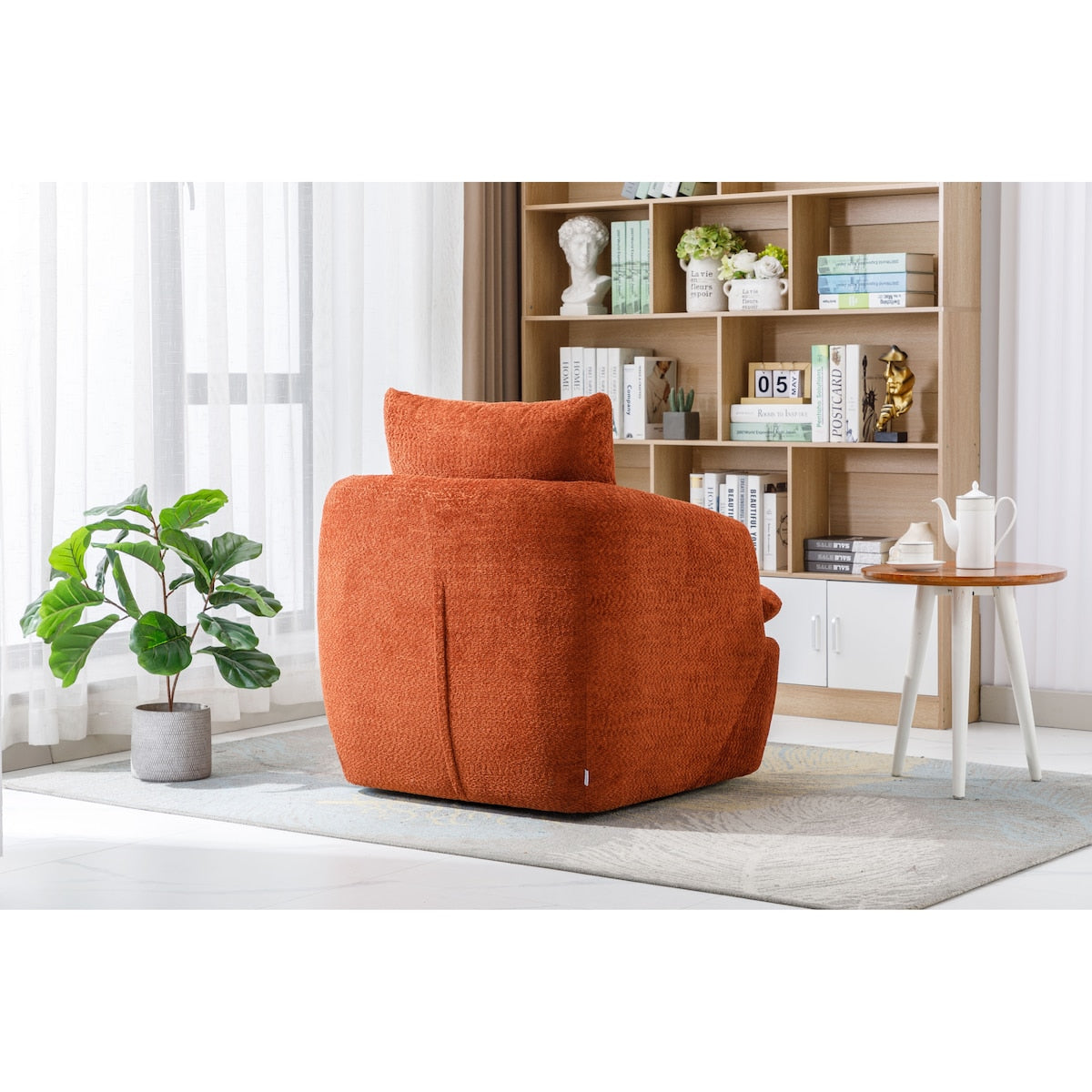 Swivel Barrel Chair, Comfy Boucle Round Accent Sofa Chair