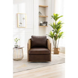 Swivel Barrel Chair, Comfy Round Accent Chair, 360 Degree Swivel Barrel Club Chair, Leisure Arm Chair with Rattan Woven Frame