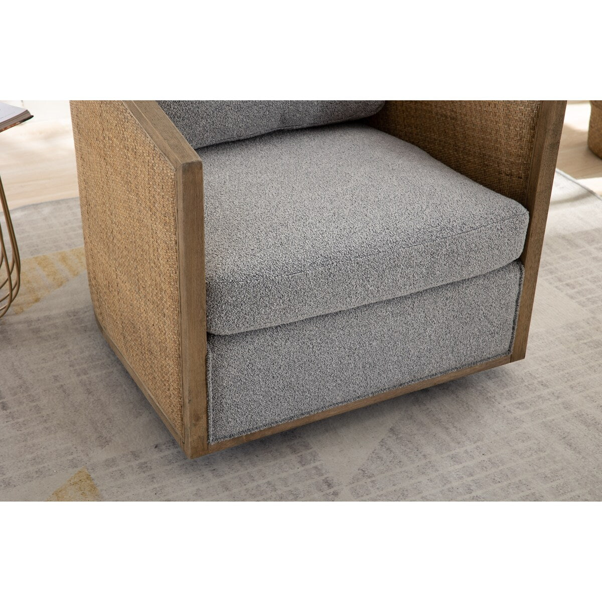 Swivel Barrel Chair, Comfy Round Accent Chair, 360 Degree Swivel Barrel Club Chair, Leisure Arm Chair with Rattan Woven Frame