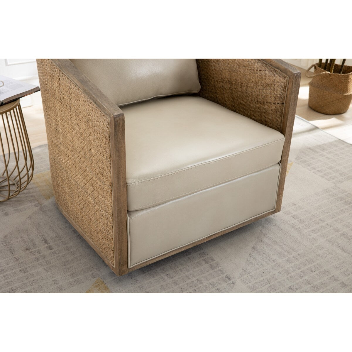 Swivel Barrel Chair, Comfy Round Accent Chair, 360 Degree Swivel Barrel Club Chair, Leisure Arm Chair with Rattan Woven Frame