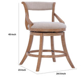 Swivel Barstool with Fabric Upholstery and Wooden Arms, Beige and Brown