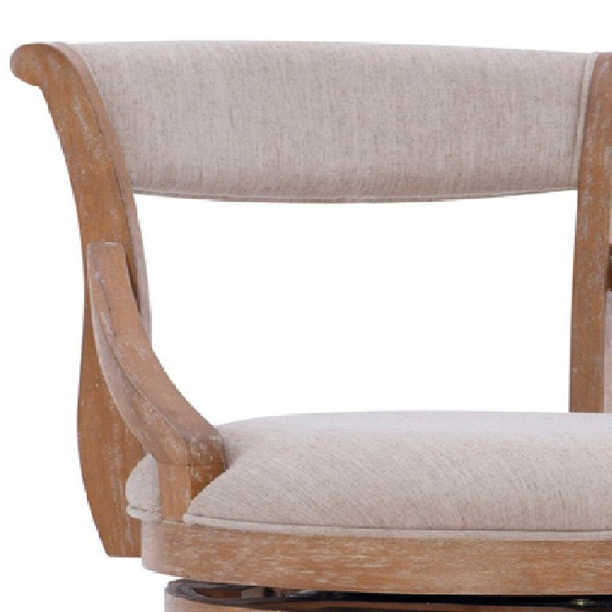 Swivel Barstool with Fabric Upholstery and Wooden Arms, Beige and Brown