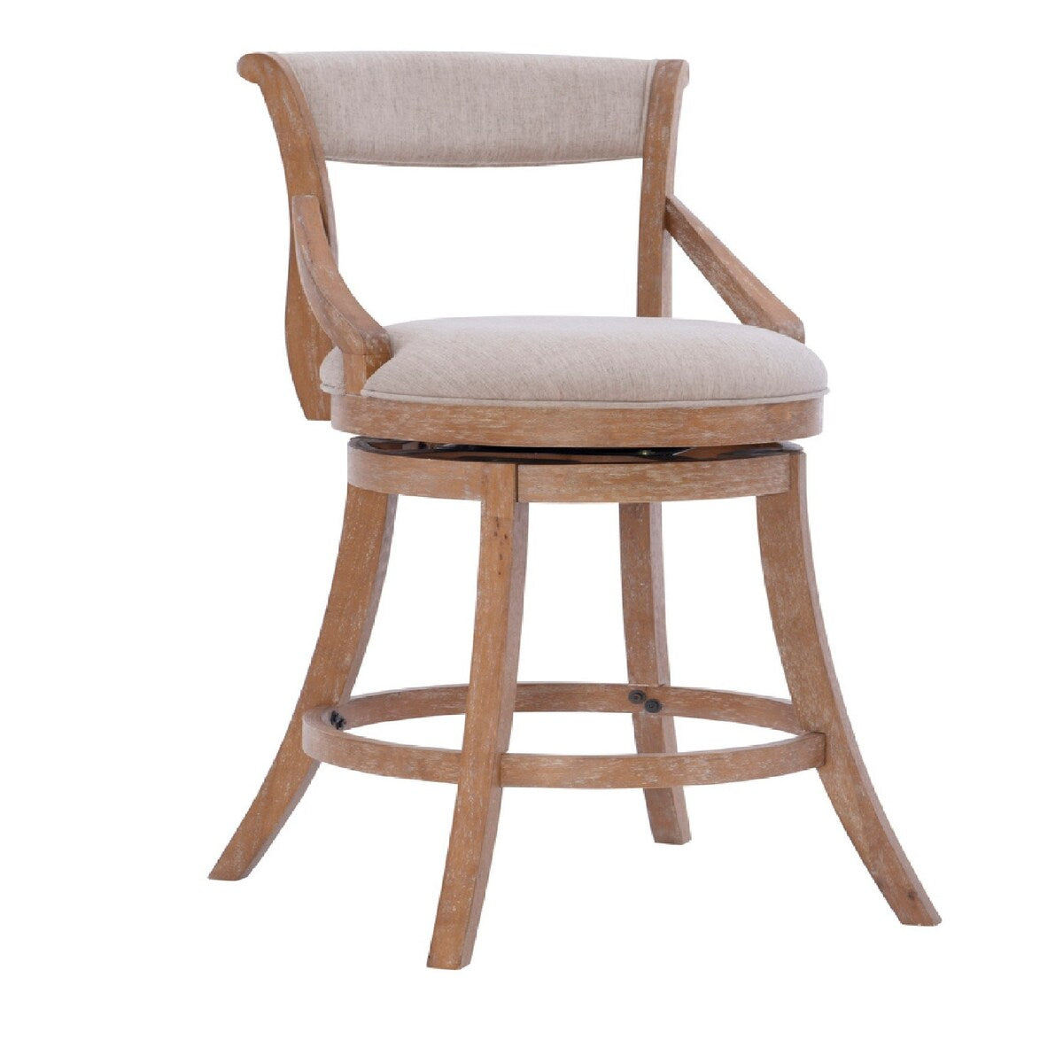 Swivel Barstool with Fabric Upholstery and Wooden Arms, Beige and Brown