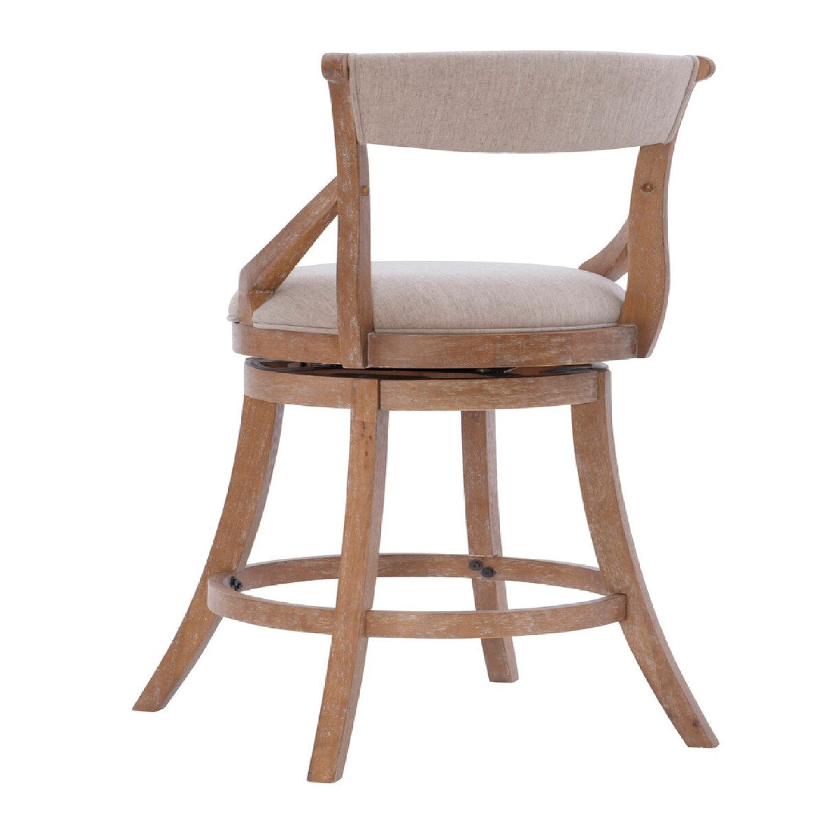 Swivel Barstool with Fabric Upholstery and Wooden Arms, Beige and Brown