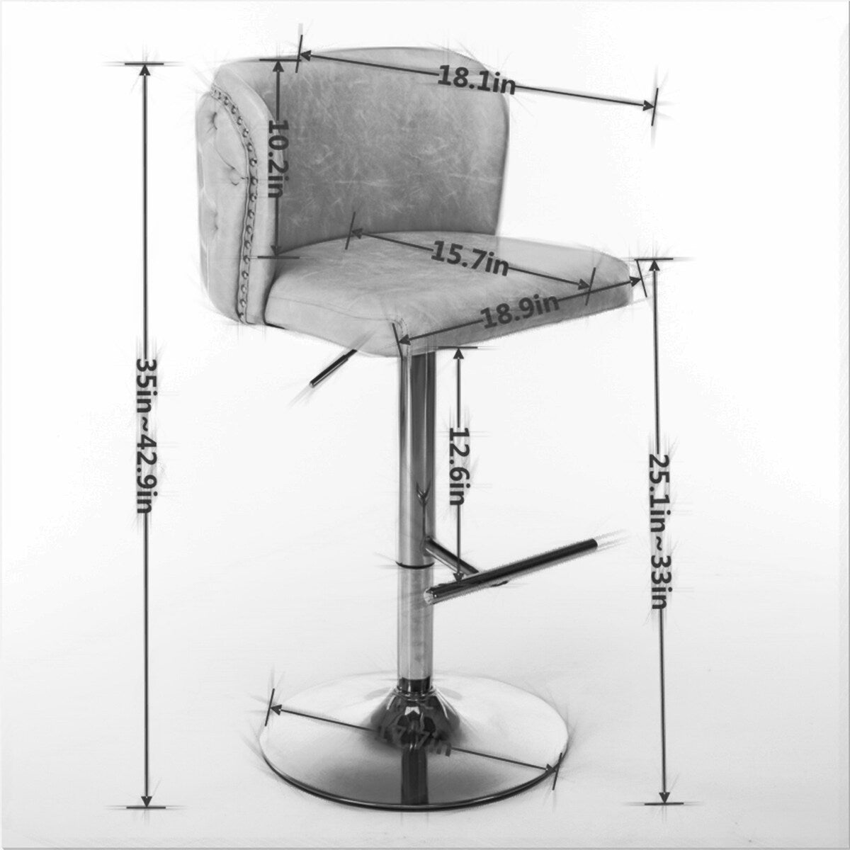Swivel Barstools Adjusatble Seat Height,PU Upholstered Bar Stools with the whole Back,Set of 2