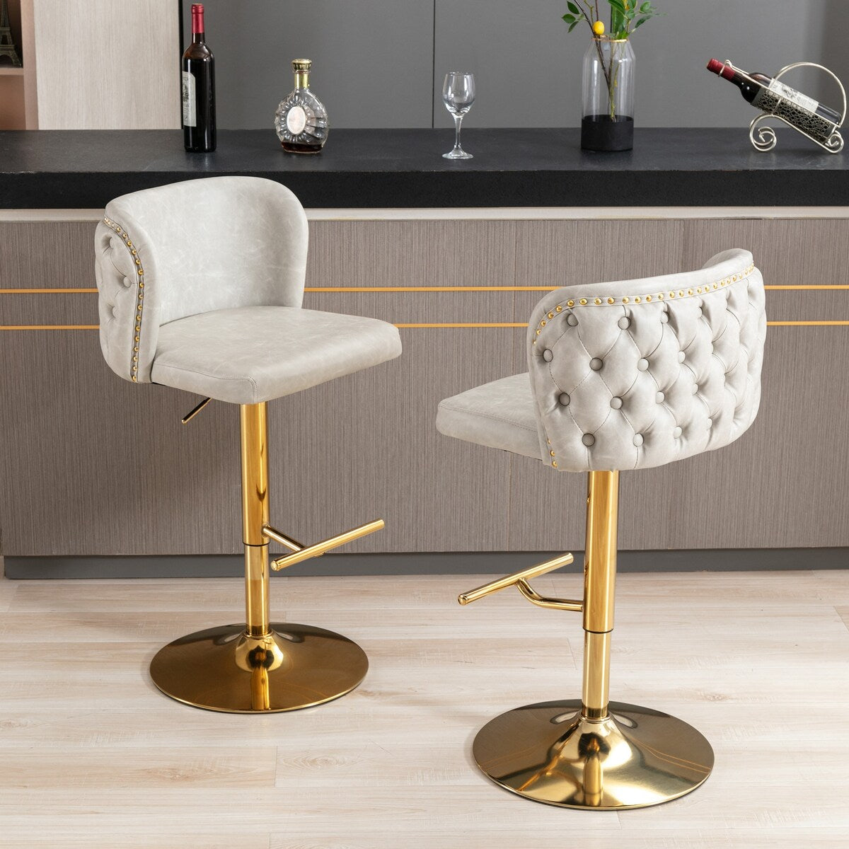 Swivel Barstools Adjusatble Seat Height,PU Upholstered Bar Stools with the whole Back,Set of 2