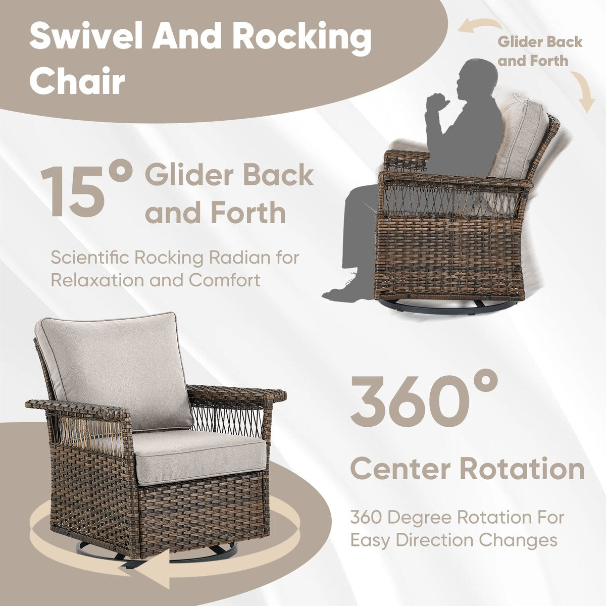 Swivel Glider Chairs Outdoor Patio Furniture Set - Brown