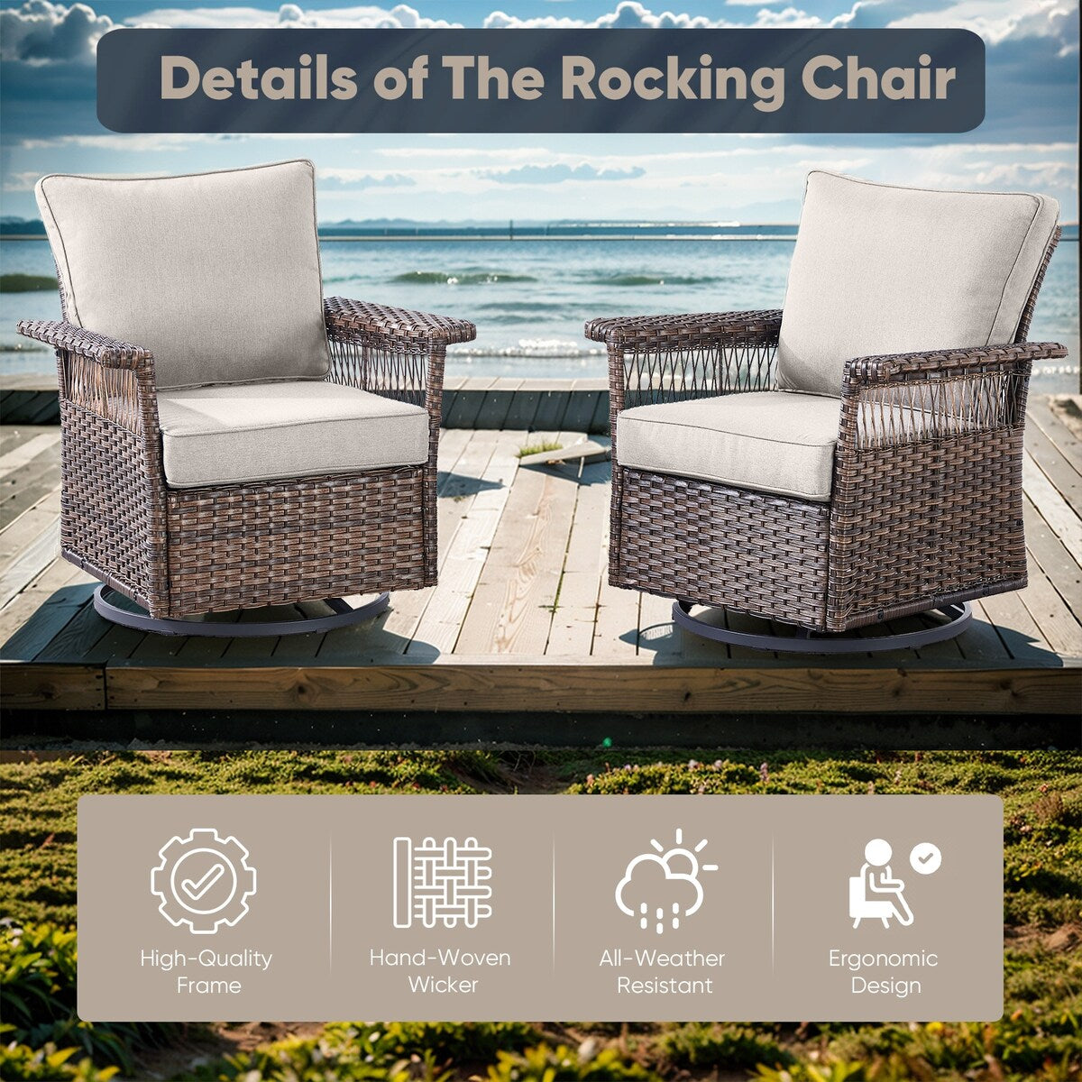 Swivel Glider Chairs Outdoor Patio Furniture Set - Brown