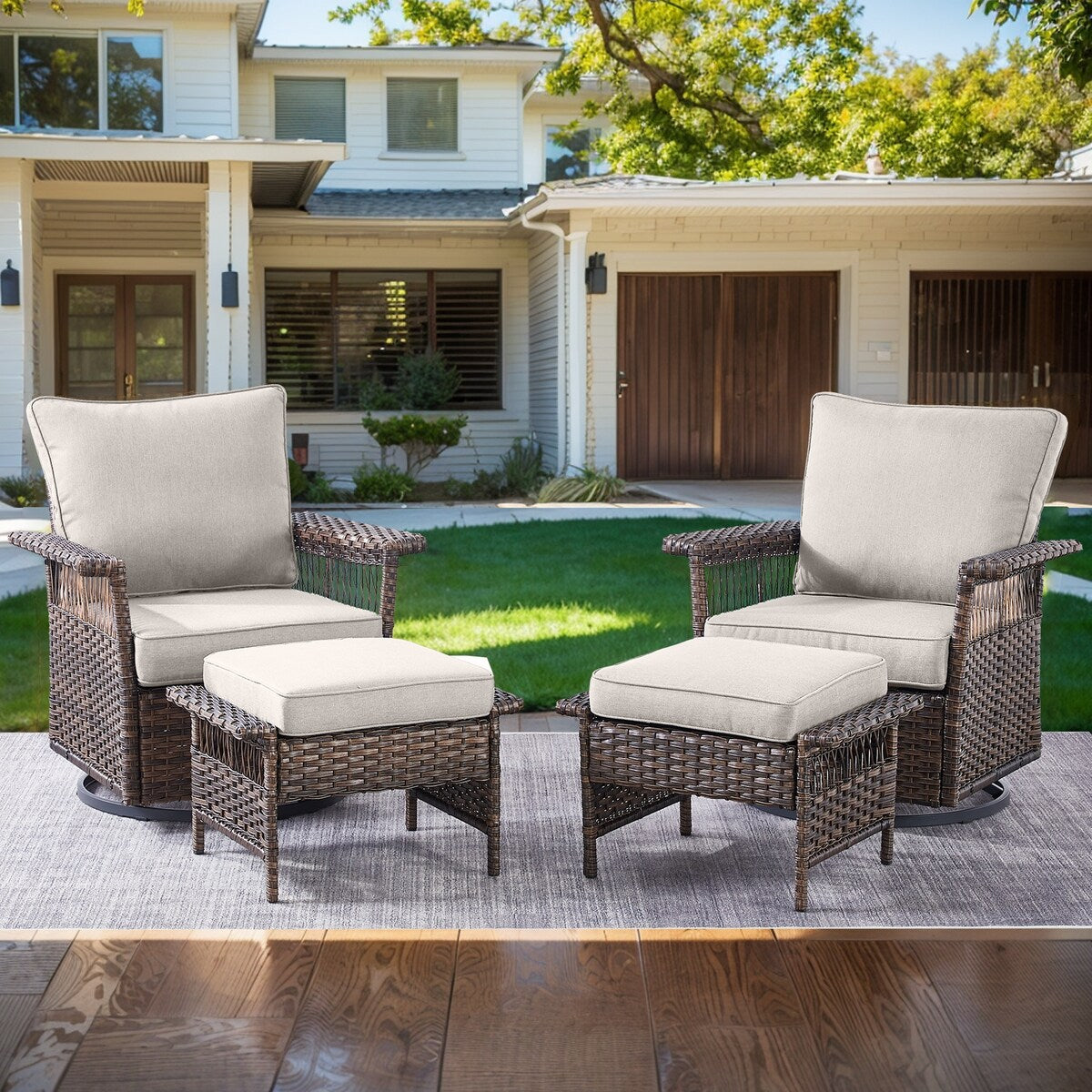 Swivel Glider Chairs Outdoor Patio Furniture Set - Brown