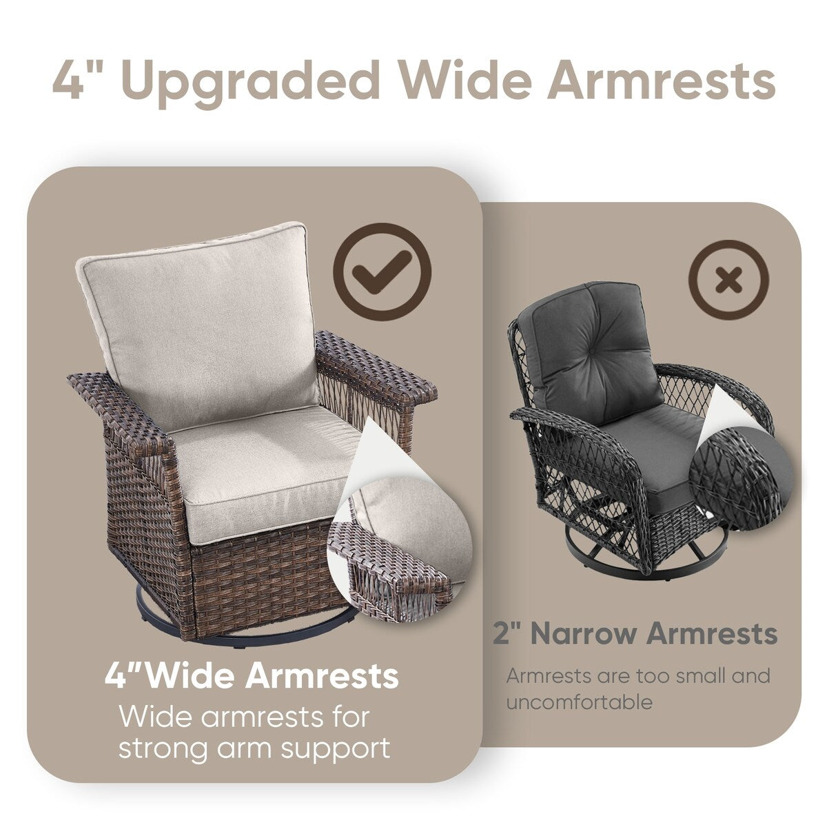 Swivel Glider Chairs Outdoor Patio Furniture Set - Brown