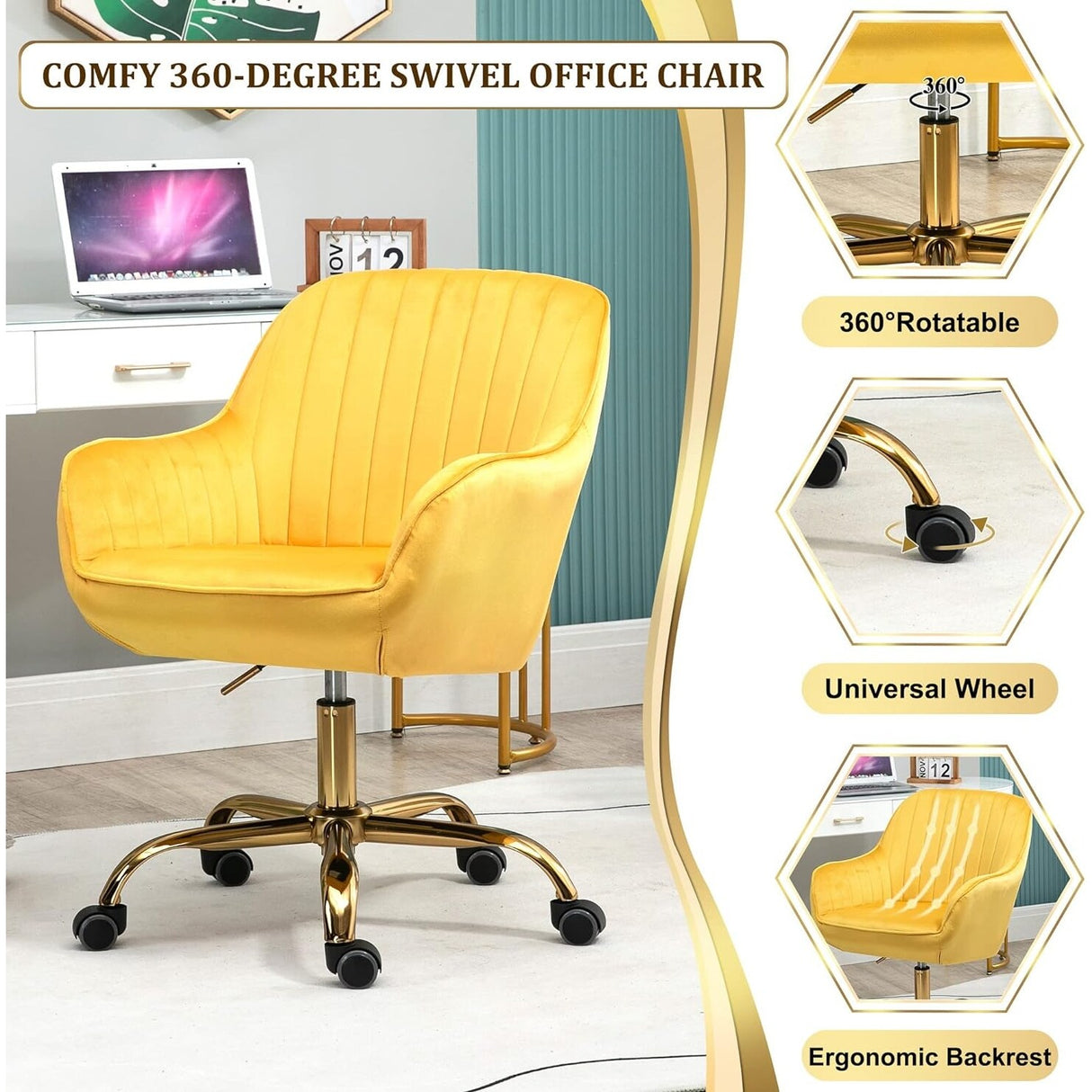 Howtai Swivel Home Office Chair with Rollers