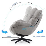 Swivel Lounge Chair Ottoman, Accent Lazy Recliner, Arm Chair Rocking Footstool, Aluminum Alloy Base, Grey
