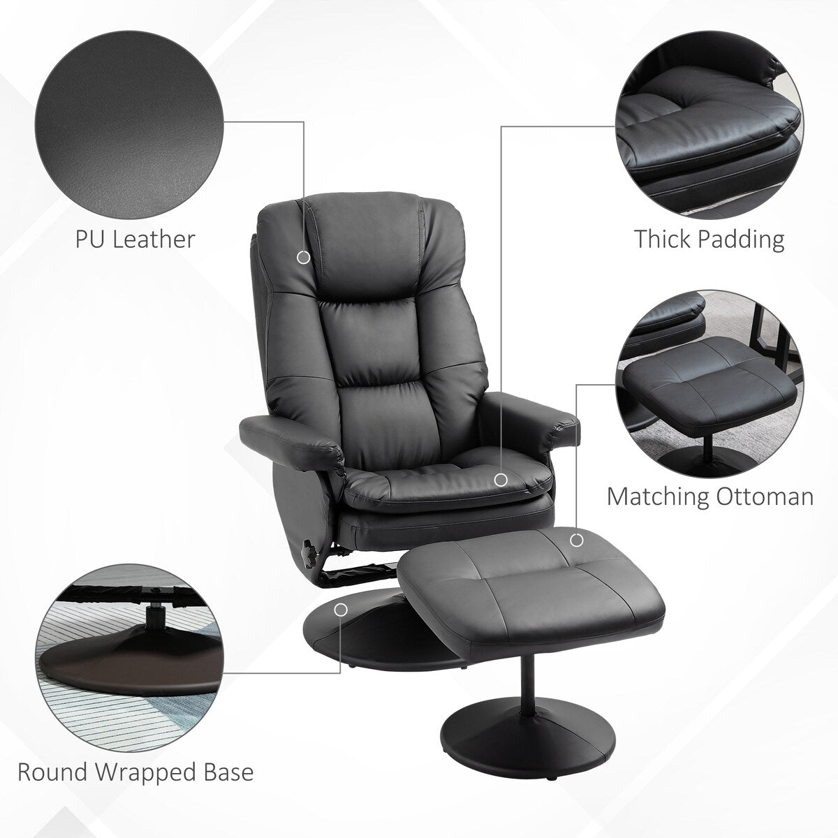 Swivel PU Leather Reclining Chair with Ottoman