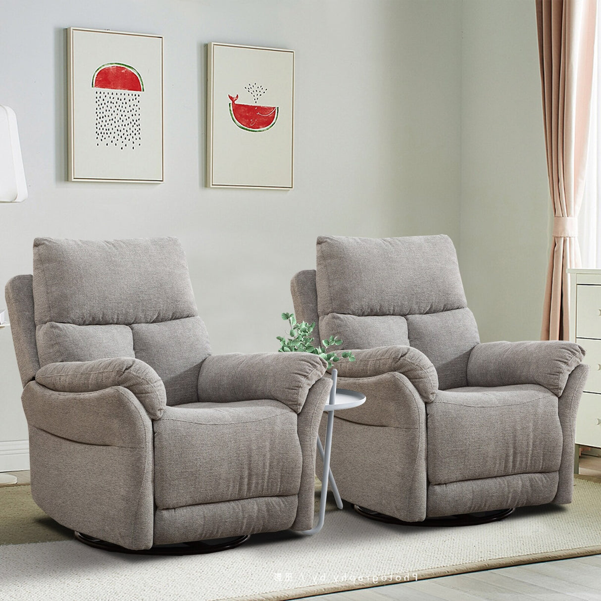 Swivel Rocker Fabric Recliner Chair Manual Reclining Sofa Set of two