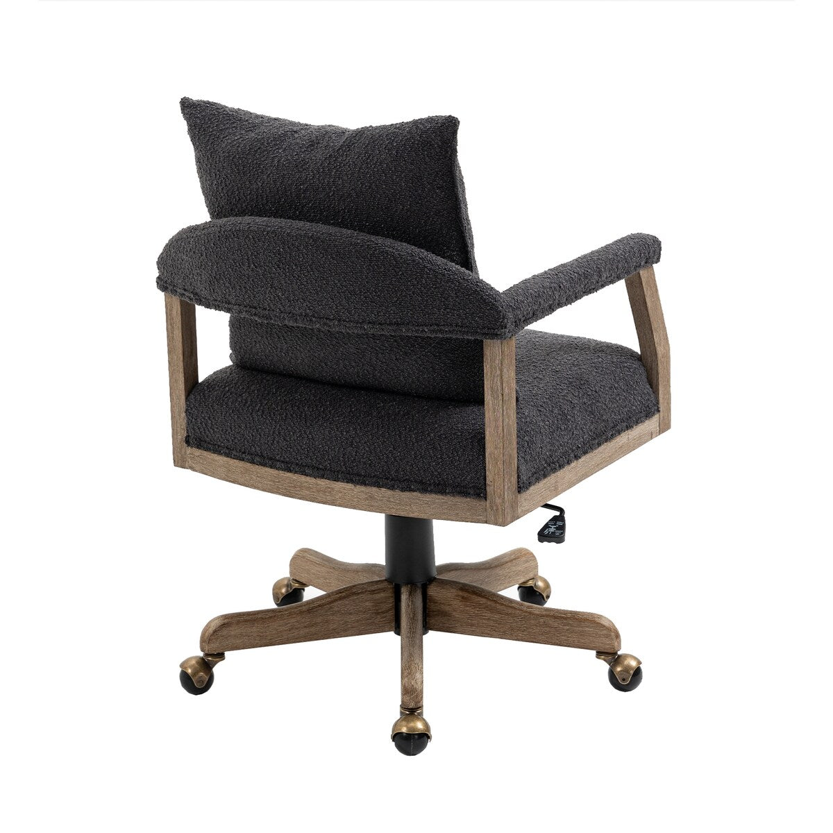 Swivel Upholstered Office Chair with Padded Seat and Pillow, Height Adjustable Upholstered Chair with Wood Base