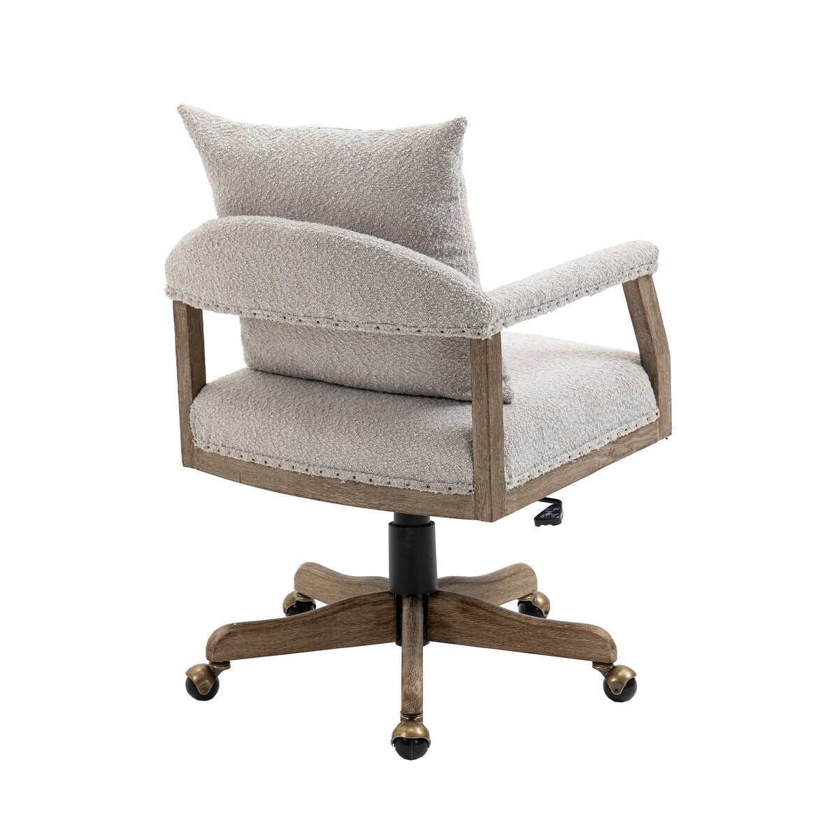 Swivel Upholstered Office Chair with Padded Seat and Pillow, Height Adjustable Upholstered Chair with Wood Base