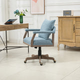 Swivel Upholstered Office Chair with Padded Seat and Pillow, Height Adjustable Upholstered Chair with Wood Base