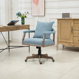 Swivel Upholstered Office Chair with Padded Seat and Pillow, Height Adjustable Upholstered Chair with Wood Base