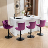 Swivel Velvet Barstools Adjusatble Seat Height from 25-33 Inch,17.7inch base, for Home Pub and Kitchen Island,Purple,Set of 2