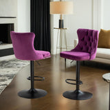 Swivel Velvet Barstools Adjusatble Seat Height from 25-33 Inch,17.7inch base, for Home Pub and Kitchen Island,Purple,Set of 2