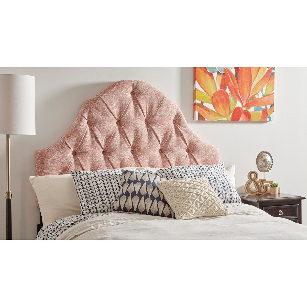 Swoon Melon Fabric Camel-Back Button-Tufted King Upholstered Headboard