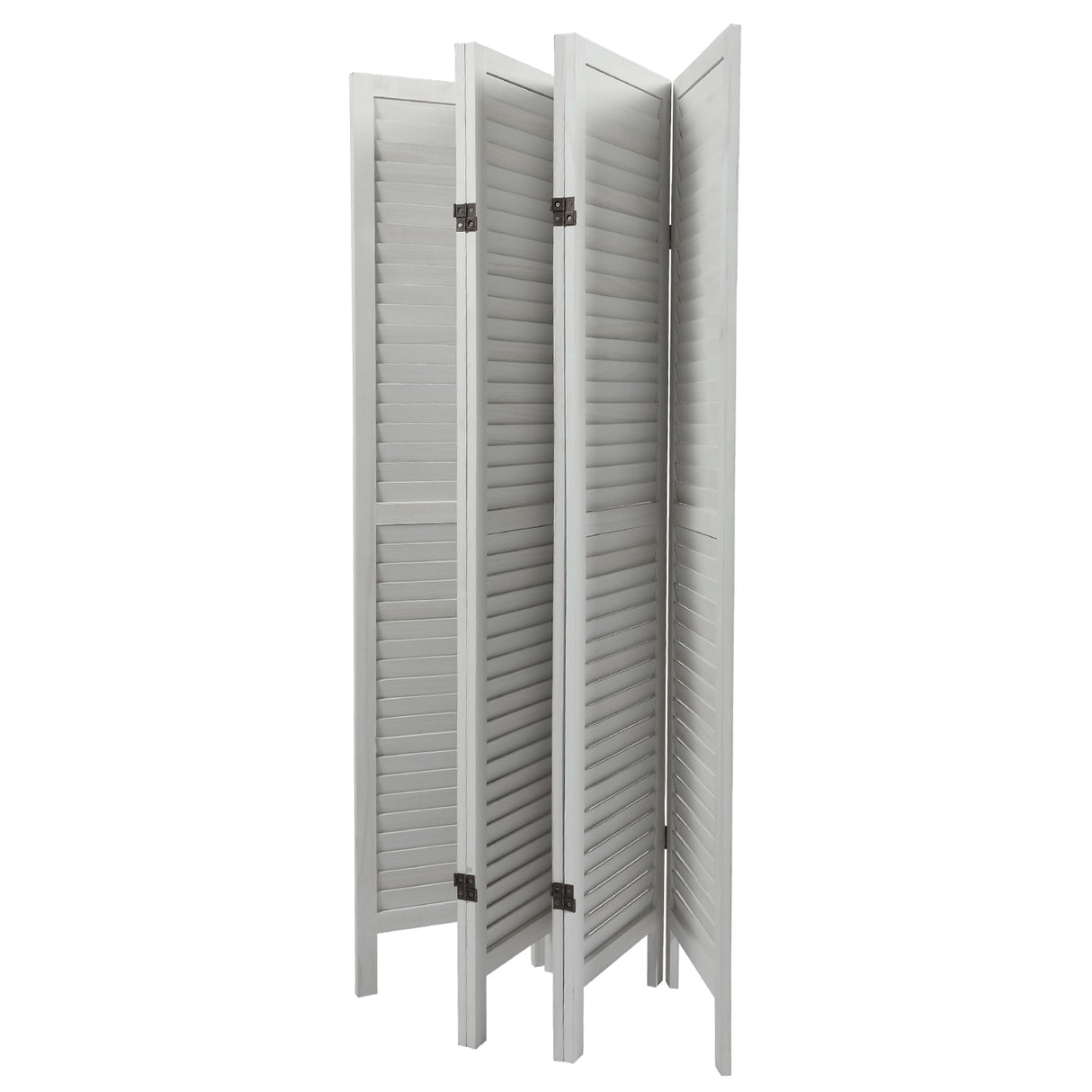 Sycamore wood 6 Panel Screen Folding Louvered Room Divider - Old white