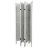 Sycamore wood 6 Panel Screen Folding Louvered Room Divider - Old white
